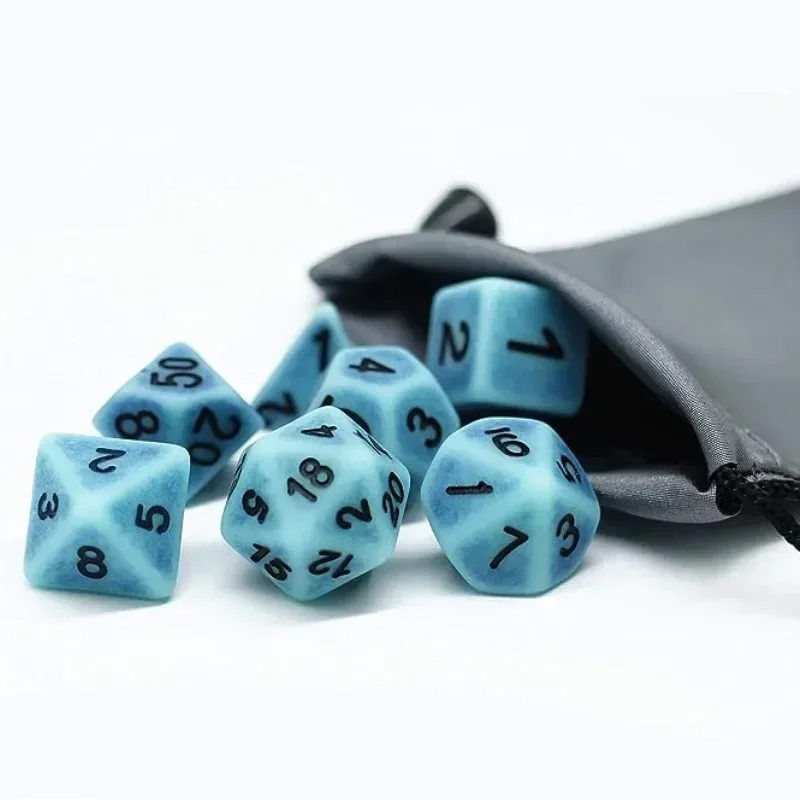 7Pcs/Set Vintage and Antique Colored Dice Acrylic Multiple Sided Board Game Dice Set for Home Games Bars and Other Places