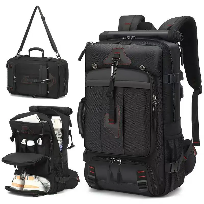 Men's and women's travel backpacks, 60-70 liter oversized backpack, durable convertible travel bag, with shoe compartment