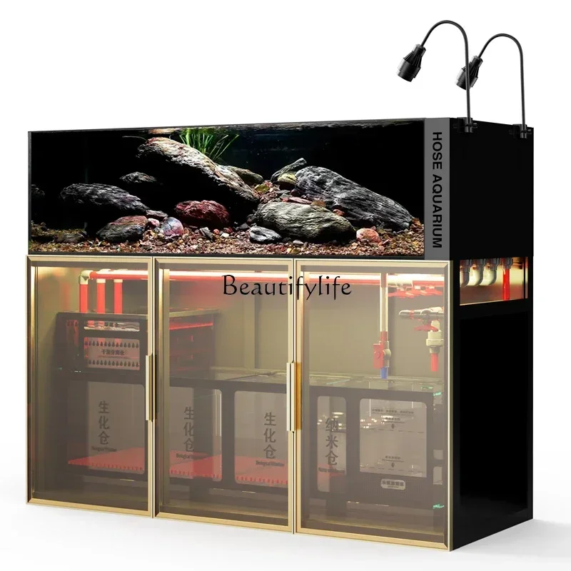 

LD33Stream Tank Fish Tank Large Living Room Ultra-White Glass Bottom Filter Change Water Ecological Aquarium