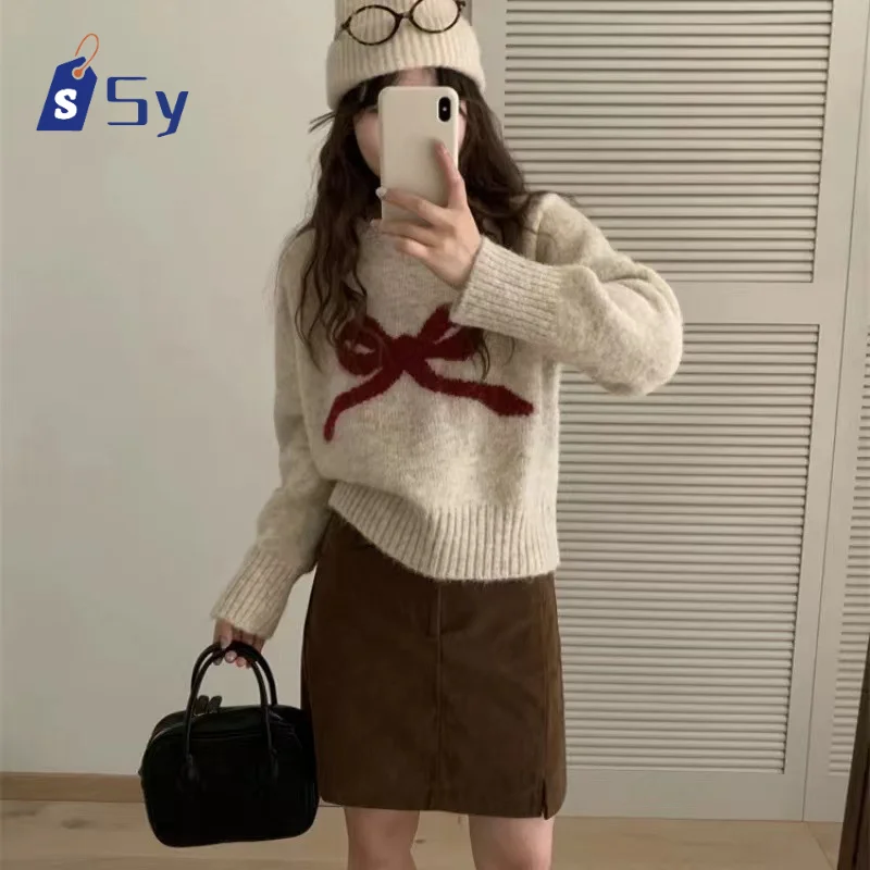 

Sy2024 Lazy Knit Women's Pullover Loose O Neck Long Sleeve Women's Sweater Fall/winter Comfort Vintage Women's High Knitwear