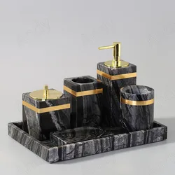 Natural Marble Bathroom Five Piece Set Gold Plating Process Hotel Toothbrush Holder Sets Home Living Room Desktop Storage Tray