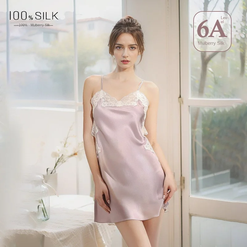 

Шелковая пижама, юбка для сна для женщин, ночная рубашка из 100% тутового шелка, удобная ночная рубашка, женская домашняя одежда, ночная рубашка