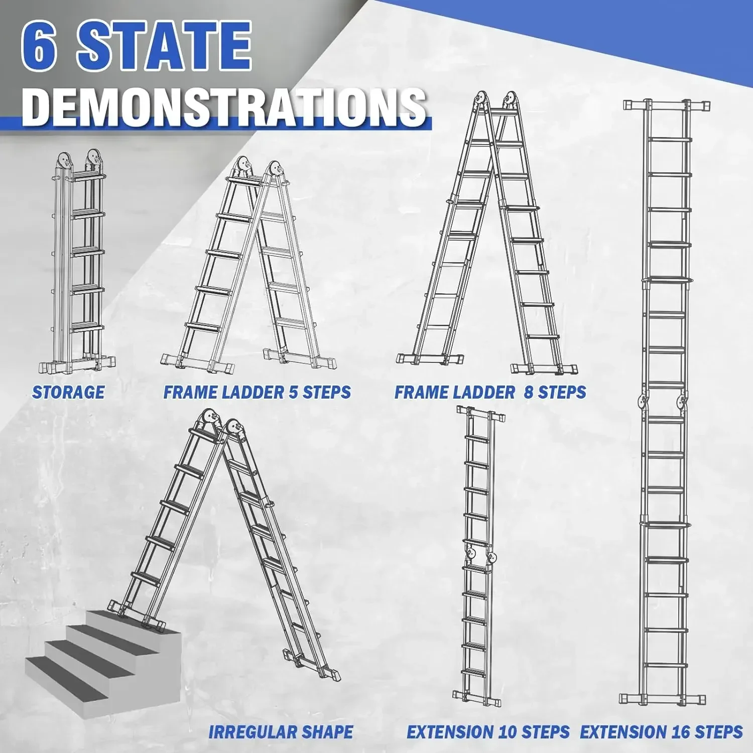 HBTower Ladder, A Frame 5 Step Extension Ladder, 19 Ft Multi Position Ladder with Removable Tool Tray and Stabilizer Bar, 330 lb