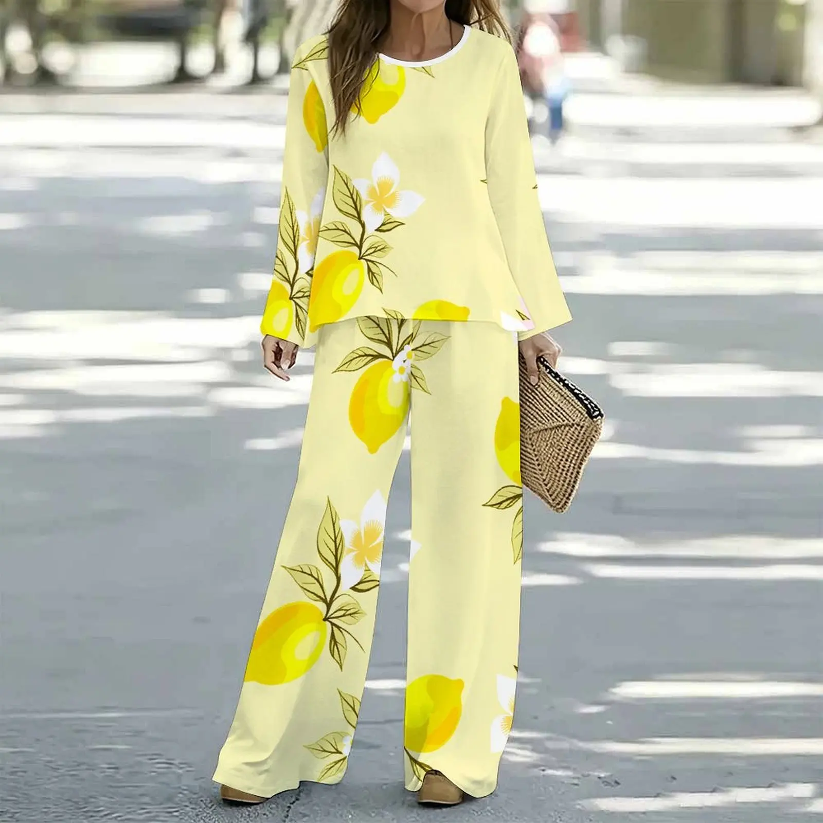 Women Spring/summer Fashion Print Two Piece Set  Exercise Round Neck T-shirt Casual Vacation Sweatpants