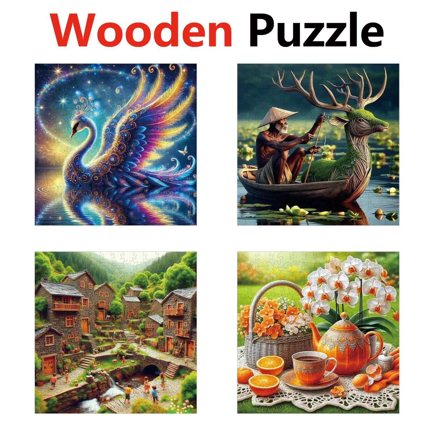 

Swan Deer House Teapot Animal Puzzles High Quality Jigsaw Puzzle Wooden Puzzle Best Christmas Gift