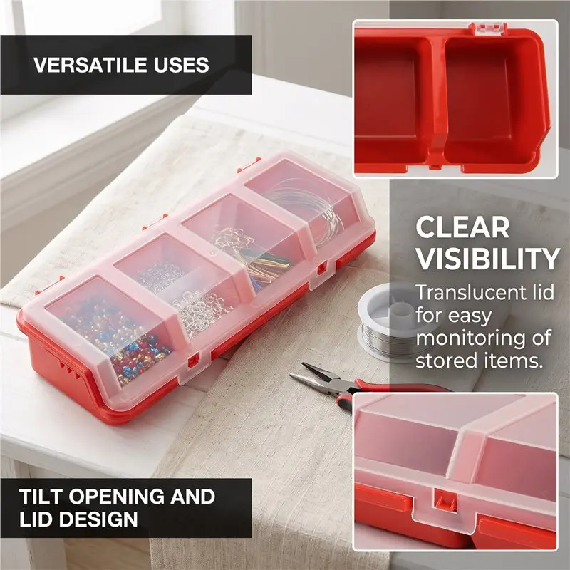 ABFU-4Piece Screw Organizers And Storage Bins Plastic Hardware Organizer Box With Locks With Compartment Bolt Organizer Red