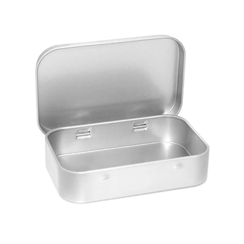1Pc Metal Rectangular Empty Mini Tin Box Tinplate Push Candy Pill Cases Bins Jar Hinged Containers Small Organizer Storage Box