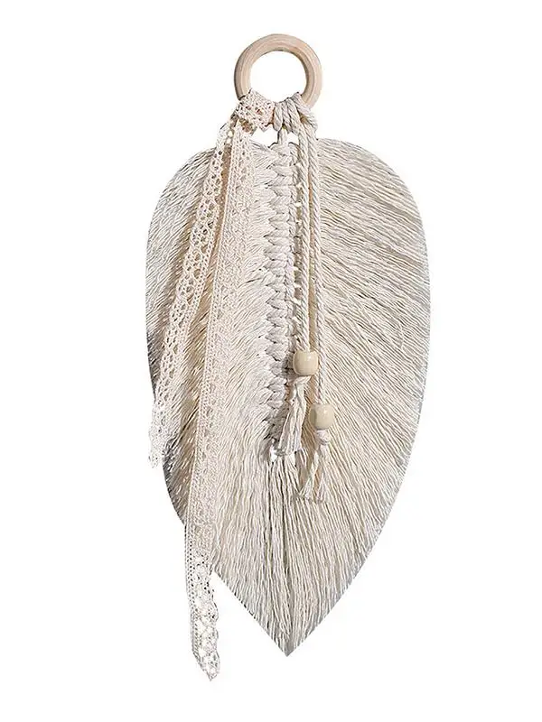 Macrame Feather Leaf Tapestry Leaf Bookmark Curtain Garland Banner Home Decoration Cotton Rope Pendant Macrame Handwoven Tasse