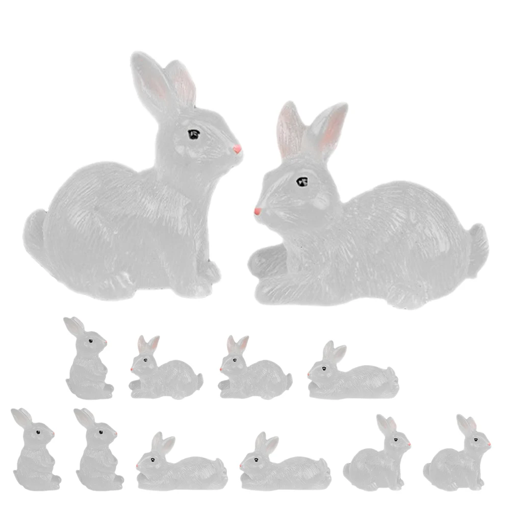 

12pcs Resin Figurines Mini Bunny Statues Light Up Dark Desktop Lawn Garden Decor Miniature Animal Ornament Night Glowing Rabbit