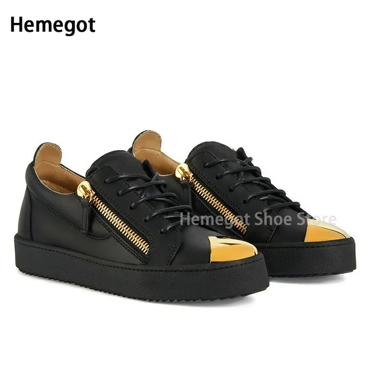 Metal Chain Lace-Up Low-Top Men\'s Shoes Spring and Autumn Fashion Casual Flat Zipper Personality All Match Thick Soled Shoes