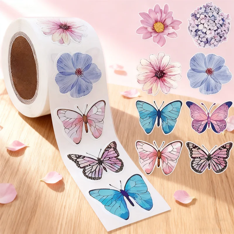 

HUAHUA500 Рулон привлекательных наклеек с цветами-бабочками — красочная наклейка для украшения, подходящие канцелярские подаркиHUAHUA