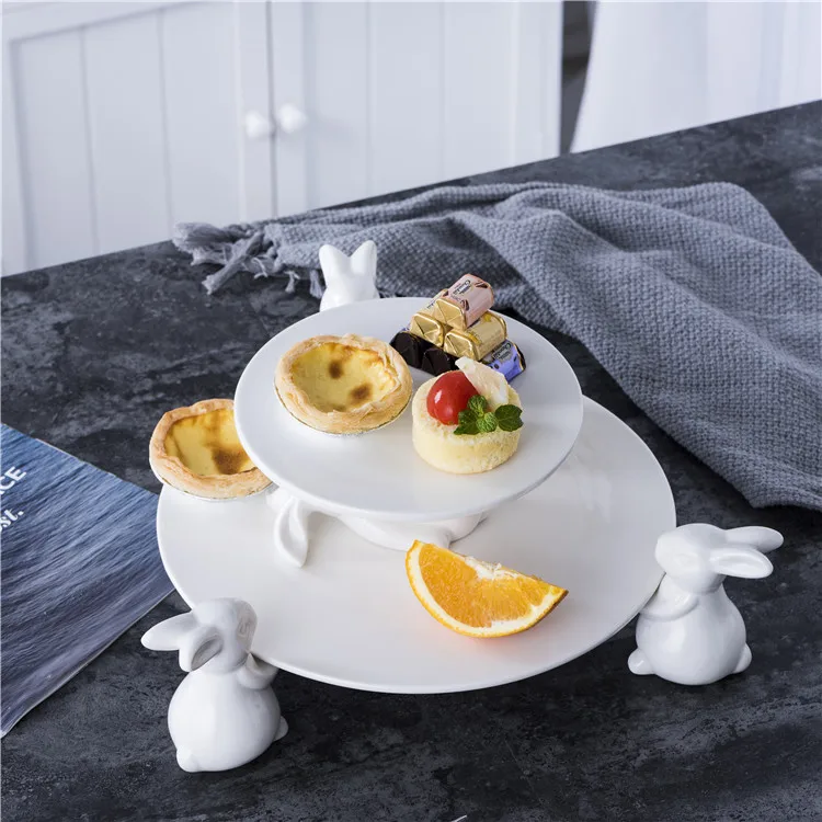 

Nordic style ceramics Cute rabbit Cake pan Snack stand Dessert display Wedding Party decoration Household