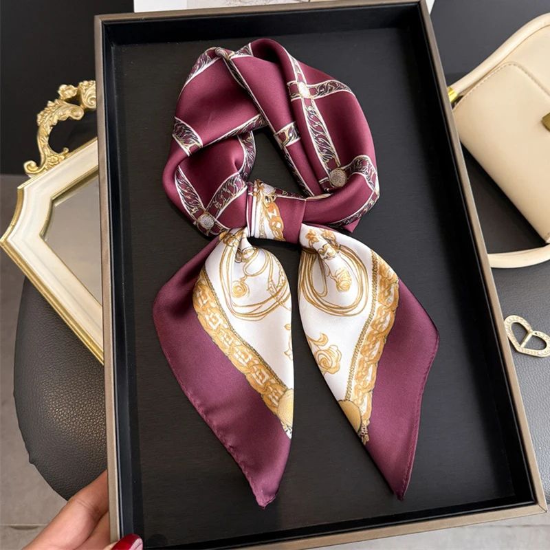 

Luxury Print Square Silk Scarf for Women Hijab Hair Bands Neckerchief Female Satin Shawl Headband Scarves