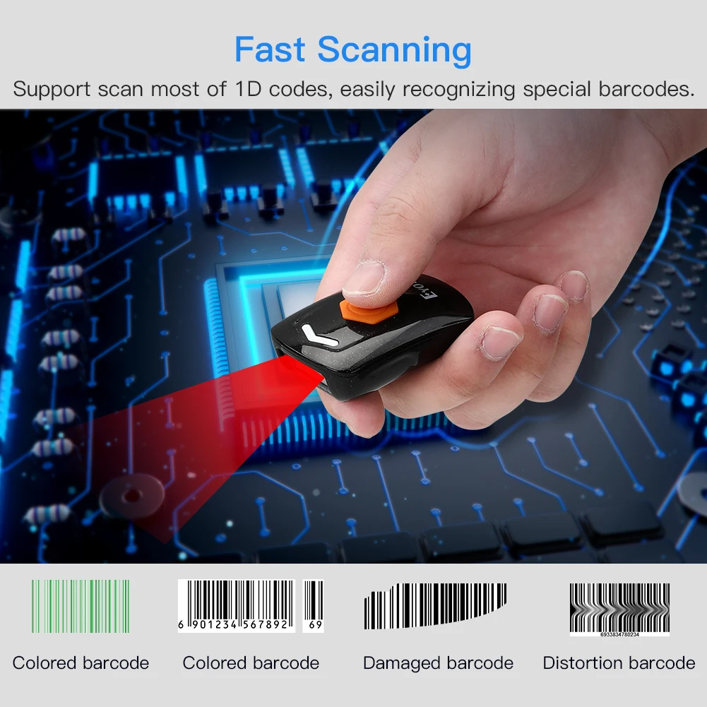 Eyoyo EY-021L Mini 1D Bluetooth Barcode Scanner 2.4G Wireless USB Wired Portable Bar Codes Reader Support Windows/Android/iOS