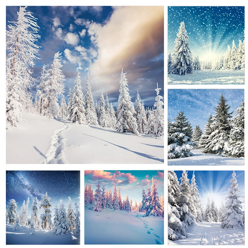 

Laeacco Winter Snow Forest Backdrop White Xmas Trees Wintry Scene Christmas New Year Event Kids Portrait Photography Background