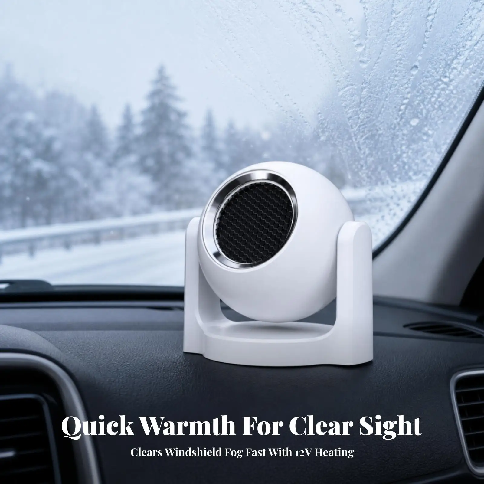 Compact 12V Car Defroster Heater with Adjustable 360 Degree Head and ABS Material for Efficient Frost Removal