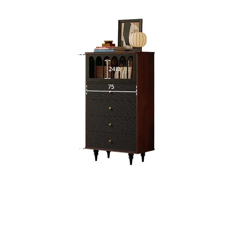 French retro solid wood chest, household side cabinet, color matching, bedside cabinet, bedroom storage cabinet, secret cabinet
