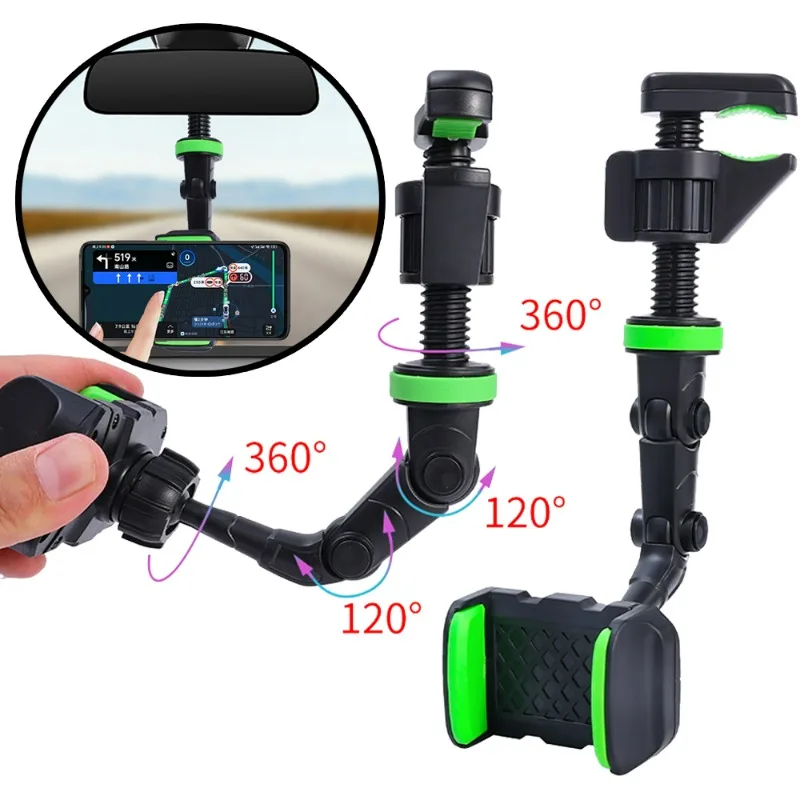 

Car Rearview Mirror Phone Holder Sun Visor Smartphone Fixed Shock-absorbing Foldable Bracket Adjustable Width for 4-7.2 Inch