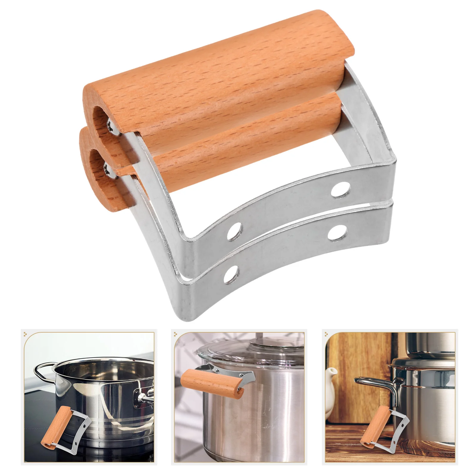 

2pcs Wooden Pan Side Handles Replacement Pot Ear Handles Universal Wok Handle For Cookware Repair Kitchen Stockpot Pressure