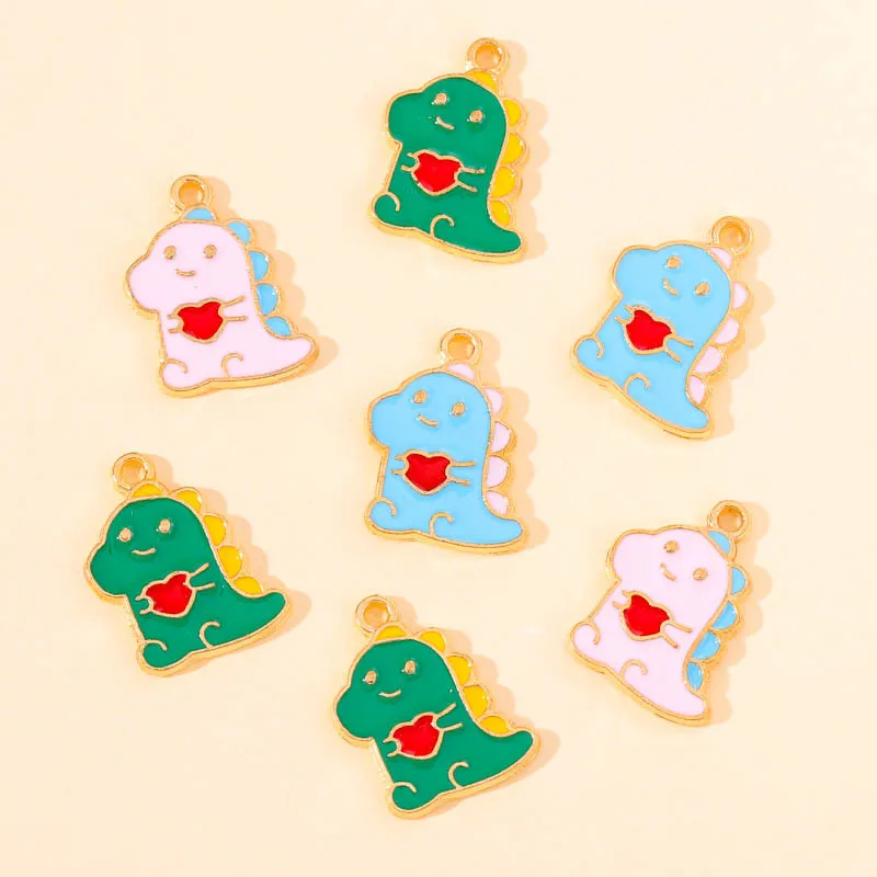 20 pcs/lot Fashion Alloy Enamel Cute Dinosaur Pendant Accessories Charms for Women, Earrings/Necklace Handmade DIY Jewelry