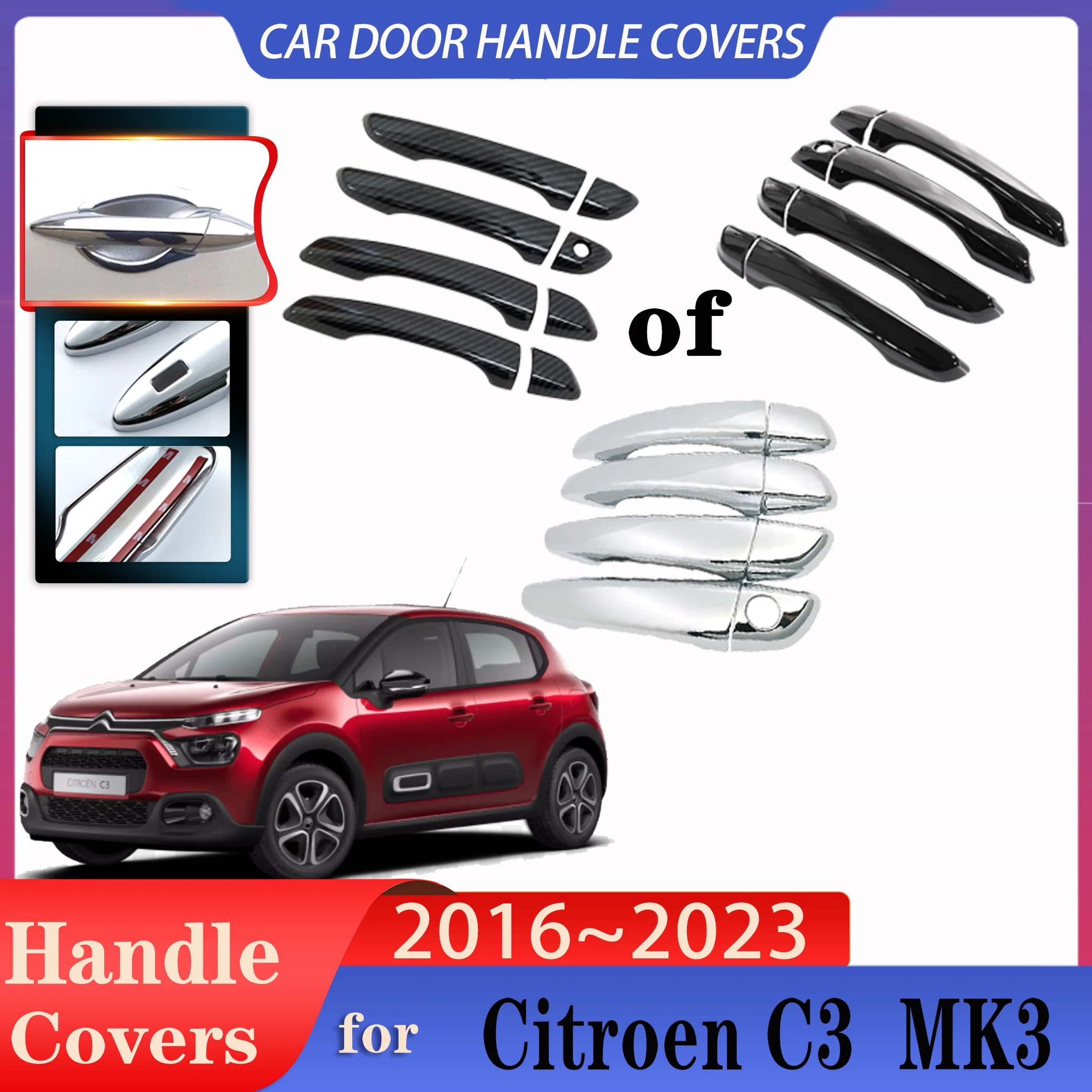 

For Citroen C3 Accessories MK3 2017~2023 2022 Car Door Handles Cover Exterior Scratch Protective Decor Anti-rust Car Accessories