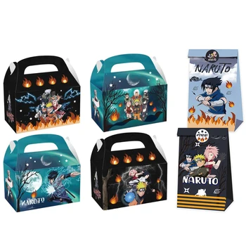 Naruto-caja de papel de mano para fiesta de cumpleaños de niños, bolsas de regalo con asa para dulces, 12/24/36 piezas