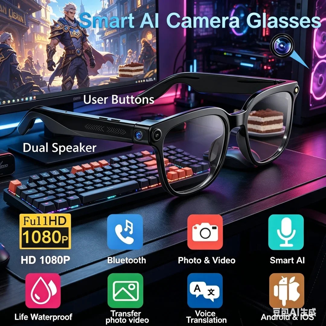 

Exquisite AI Smart Glasses 8K HD Photochromic Multifunction Bluetooth Calling Voice Assistant Music Player Translate Camera