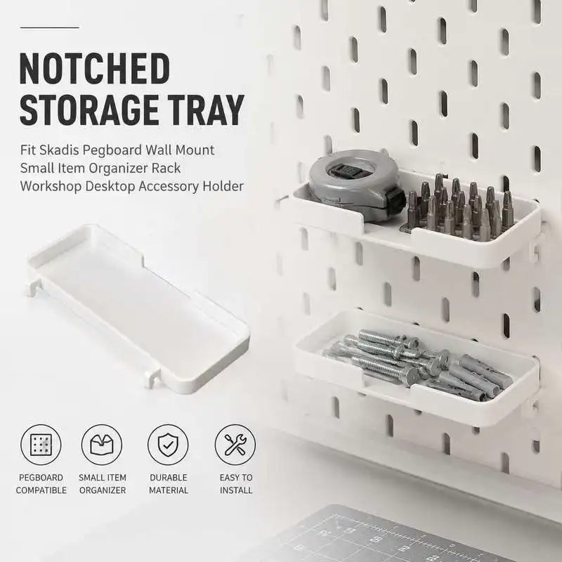Notched Storage Tray Fit Skadis Pegboard Wall Mount Small Item Organizer Rack Workshop Desktop Accessory Holder
