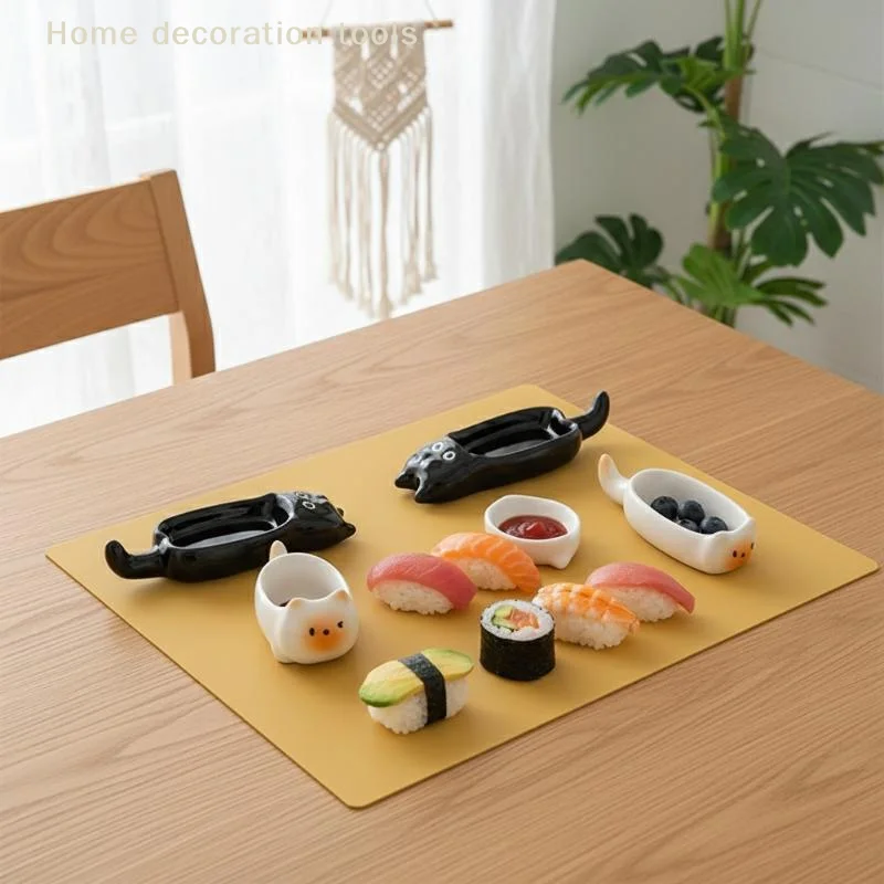 Ceramic Cat-Shaped Mini Dipping Plate Side Dish Small Bowl Home Diningware Kitchen Table Decorative Cat Bowl