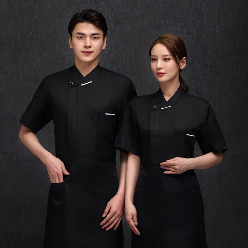 Chef Overalls Men'S Short-Sleeved Summer Breathable Sweat Absorbing Thin Chef Uniform Short-Sleeved Kitchen Dining Fast Food Res