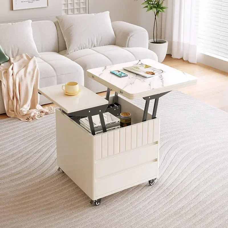 Cream Wind Multifunctional Tea Table, Small-sized Lifting Tea Table, Dual-Purpose, TV Cabinet, Living Room