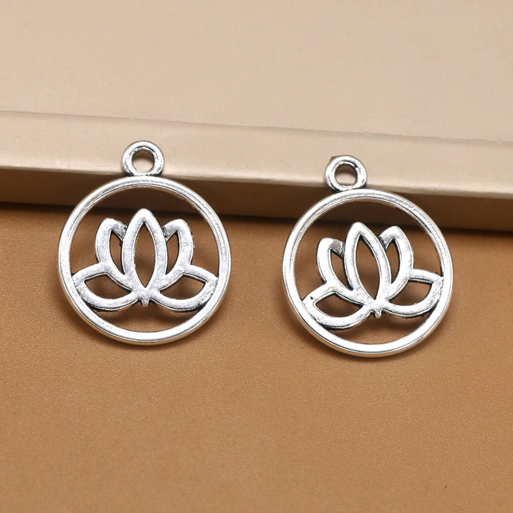 

50pcs Alloy Lotus Pendant Charm Round Golden DIY Pendants Jewelry Making Crafts Necklace Bracelet Earrings Accessories
