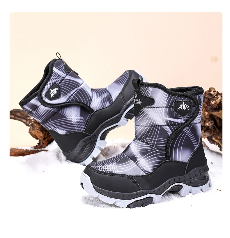 Winterstiefel für Kinder, aus weichem Plüsch, für den Außenbereich, kältebeständig, warm, hoher Schaft, für Jungen und Mädchen, rutschfest und abriebfest, Sneaker-Design. – Detail 9