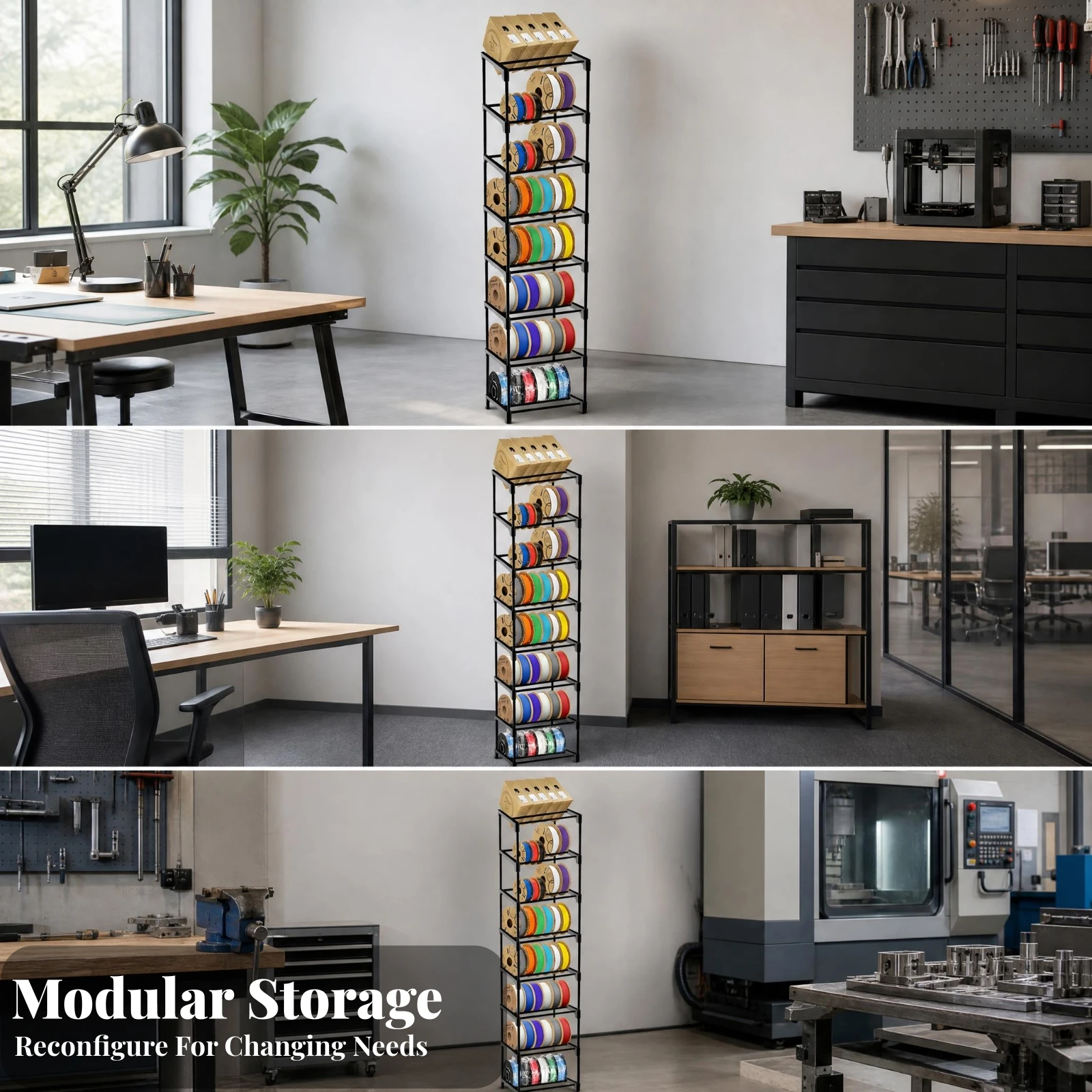 3D Printer Filament Storage Rack Multi-Level 9-Tier Spool Rack Freestanding Filament Organizer Vertical