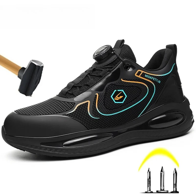 

Men Steel Toe Sneakers Rotary Button Safety Shoes Puncture Proof Work Safety Boots Air Cushion Sport Work Shoes Anti-smash Boots