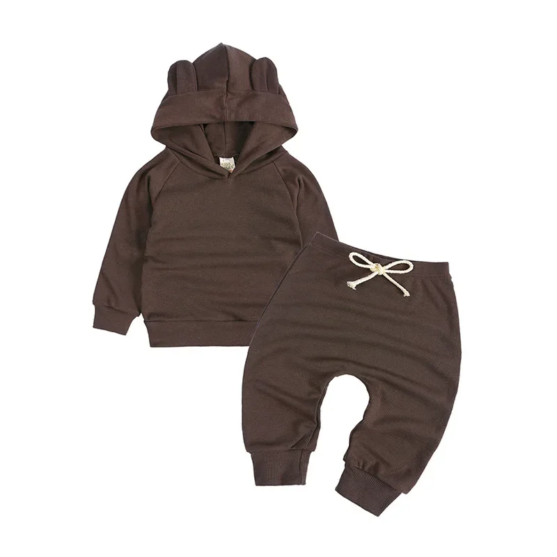 

Long Sleeve Solid Hoodies Sweatshirt Tops+Long Pants Outfits Children Clothing Set 2Pcs Kids Baby Boys Girls Fall Spring Clothes