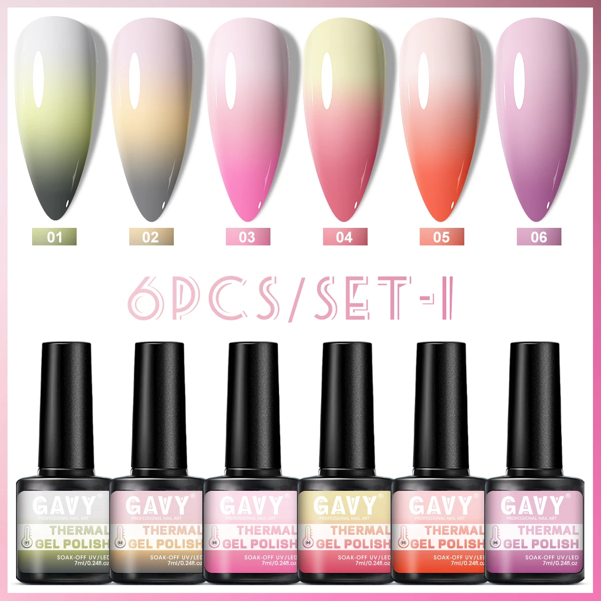 GAVY Smalto per unghie gel che cambia colore sensibile alla temperatura da 6 pezzi, liquido, con glitter, manicure a lunga durata, regalo perfetto