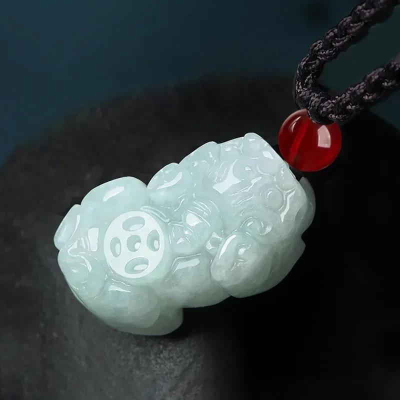 Natural Myanmar Light Green Jade Pendant for Men and Women Small Pixiu Handcarved Exquisite Necklace To Enhance Body Energy Gift