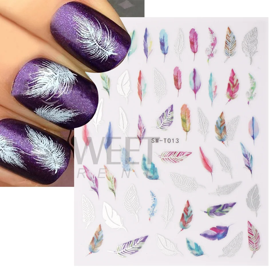 Holographic Dream Catcher Feather Boho สติ๊กเกอร์เล็บ Art Decals สีน้ําที่ไม่ซ้ํากันเล็บ Sliders ภาษาโปลิชคําอุปกรณ์ตกแต่ง SASW-T