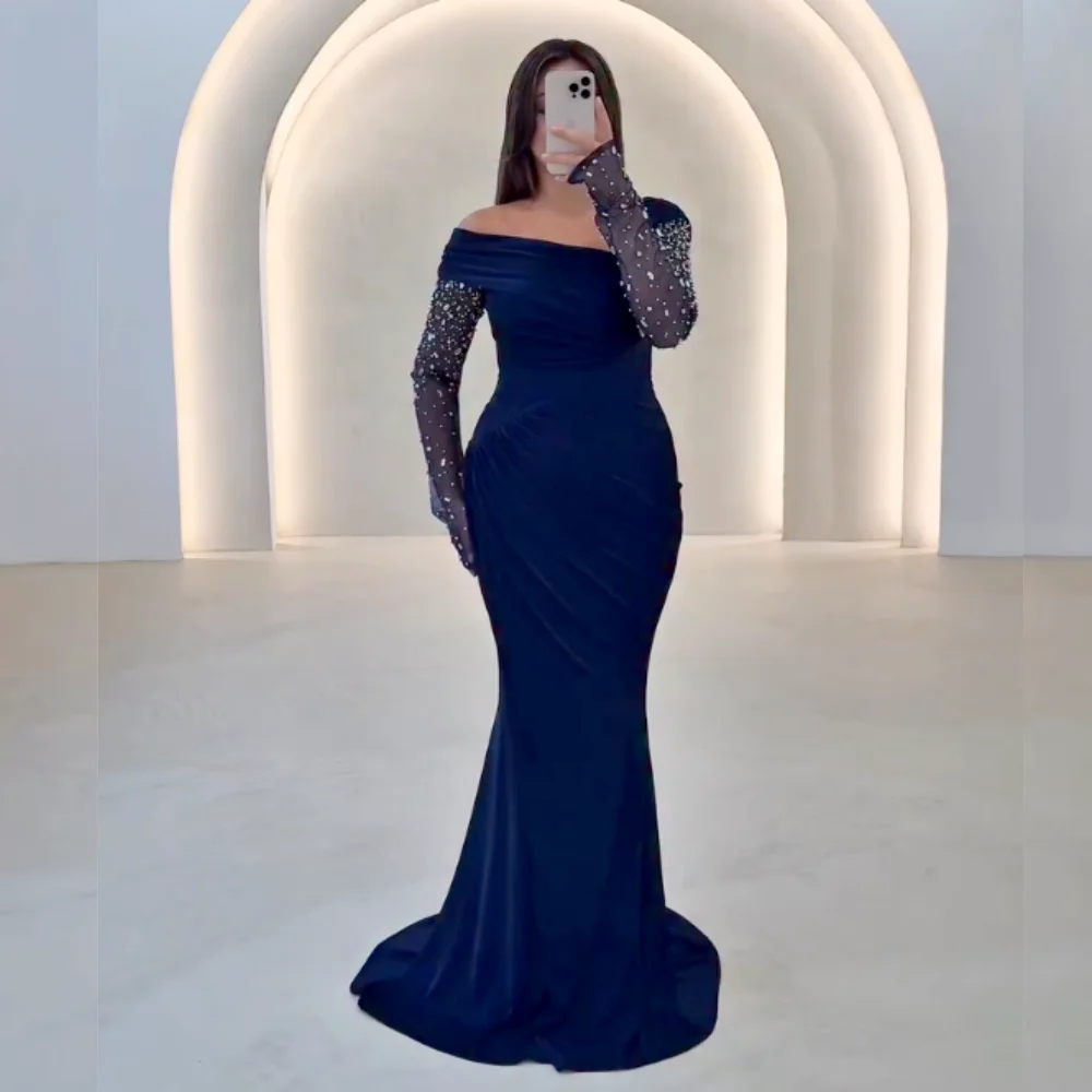 

Customized High Quality Women's Evening Dress Bespoke Occasion Pleat Beading Charming Mermaid Long Dresses Elegant Party Wedding