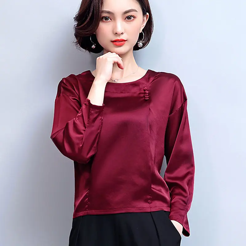 

New Women Slik Blouse Long Sleeve Plus Size Shirts Femme Tops Fashion Casual Chiffon Blusas Mujer M-4XL ladies tops