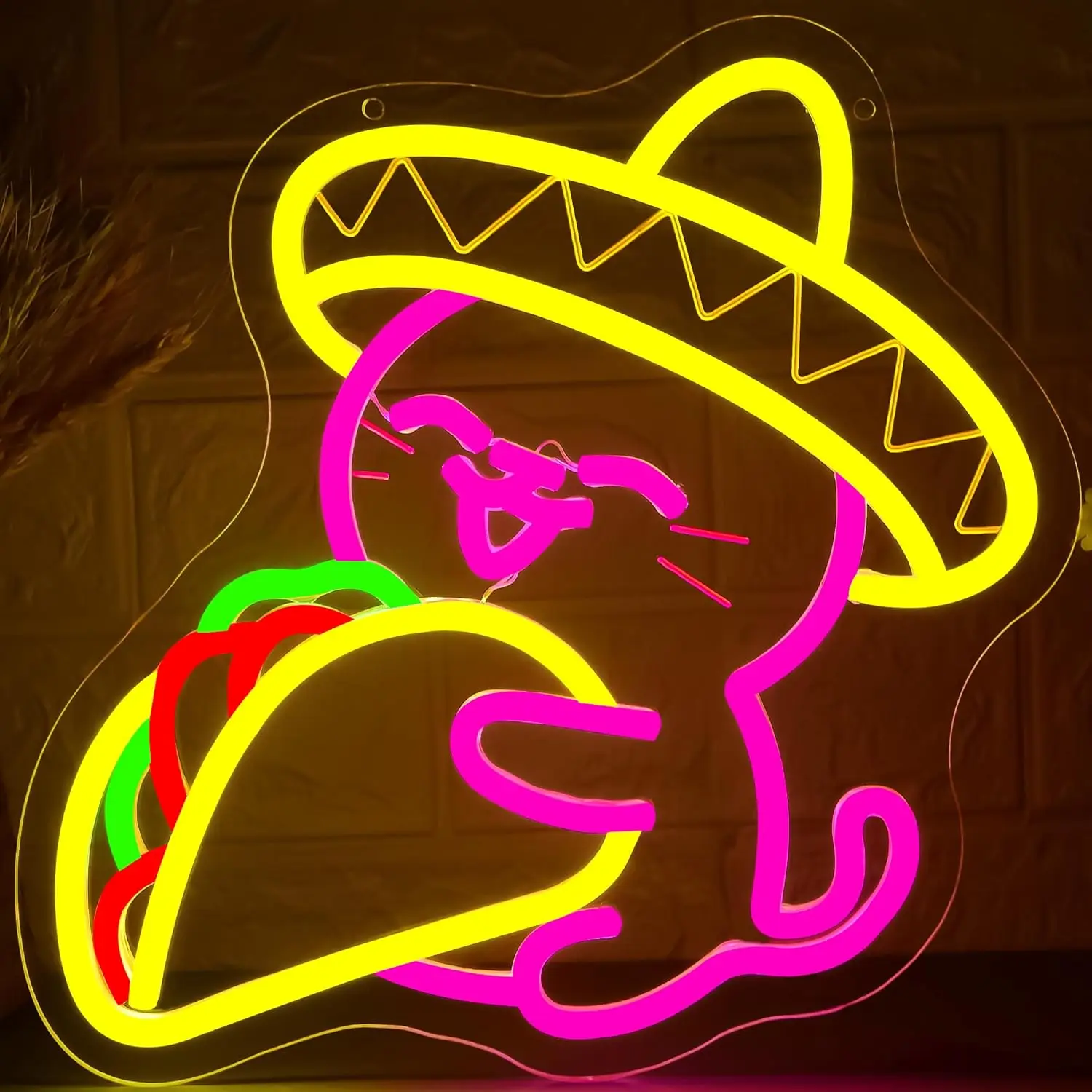 التاكو القط النيون عكس الضوء Led الحيوان كول القط تسجيل جدار ديكور للرجل الكهف مطعم بار البيرة حفلة عيد الميلاد عيد ميلاد #1