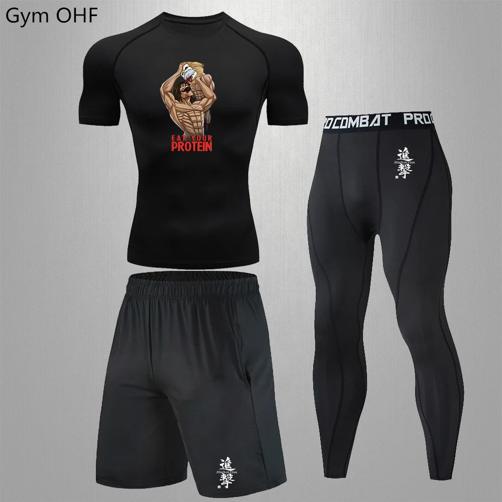 Men's Anime Attack on Titan Sportswear, Ternos De Compressão, Roupas Secas Rápidas, Jogger, Treinamento, Ginásio, Fatos De Fitness, Calças Justas De Corrida