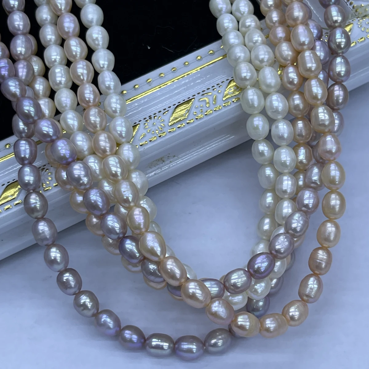 

6-7mmAAAA Natural Freshwater Orange White Purple Pearl Fat Rice Bead Jewelry Make DIY Necklace Bracelet Accessories Gift Wedding