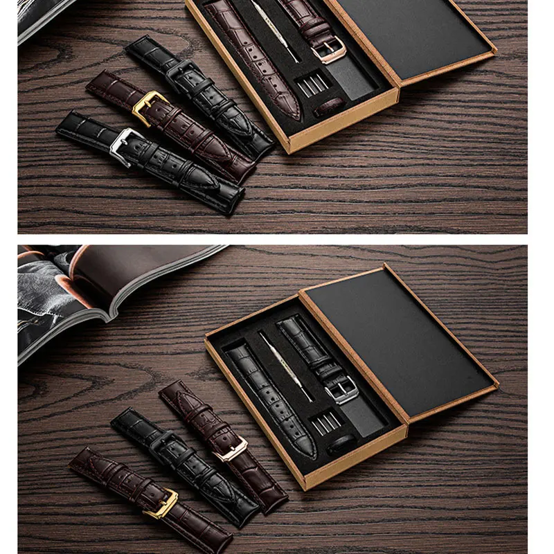 Ремешок из воловьей кожи с крокодиловым узором 12 мм 14 мм 16 мм 18 мм 19 мм 20 мм 21 мм 22 мм 24 мм универсальный ремешок для часов водонепроницаемый с защитой от пота и коробкой