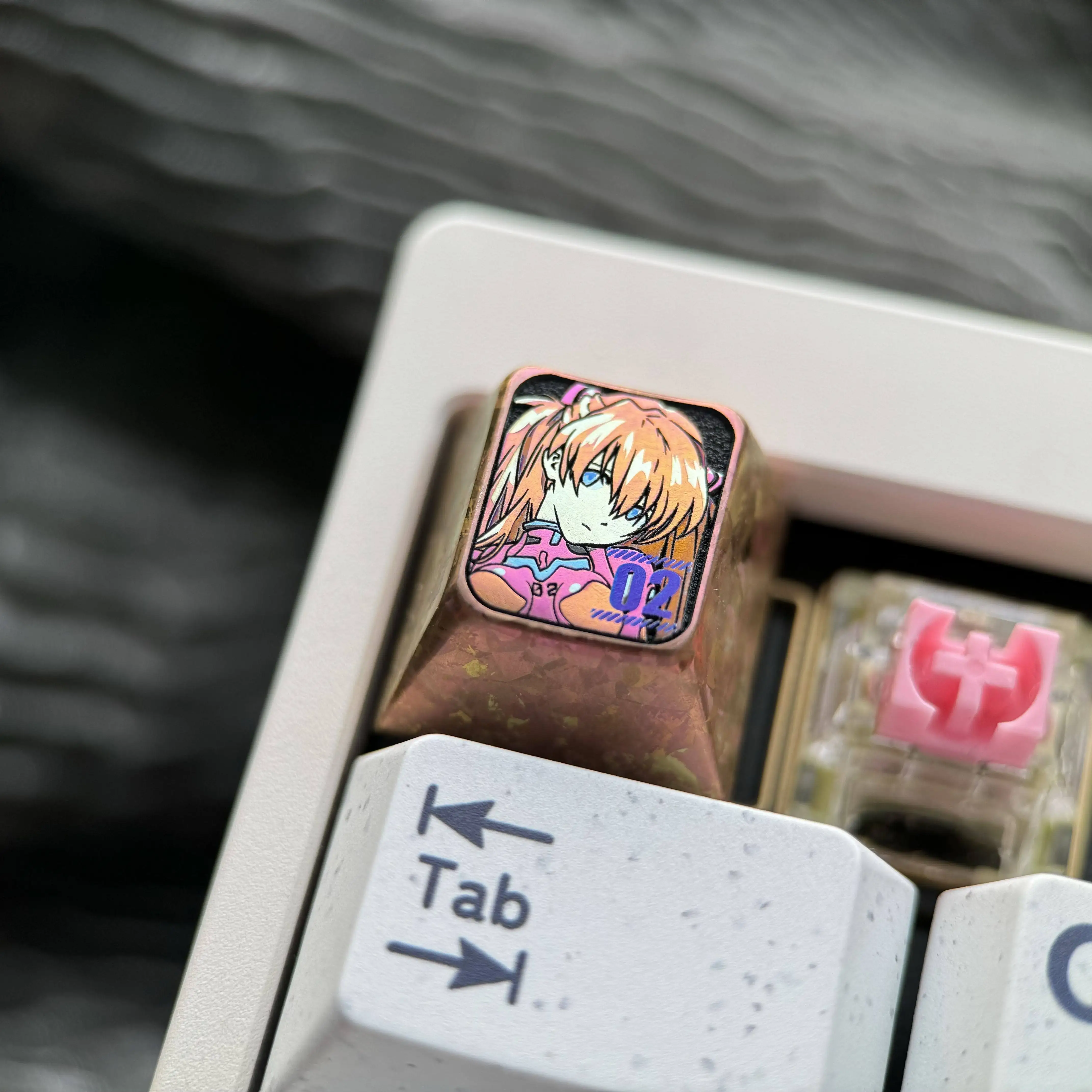 Asuka Anime Theme Keycaps Set Cherry Profile Titanium Alloy Engraving Custom Original Handmade Keycaps for Mechanical Keyboard