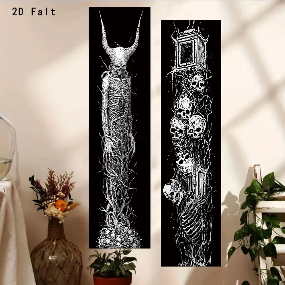 Gothic Long Horned Monster Tapestry Wall Decoration Dark Demon Skeleton Tapestry Wall Hanging For Home Room Decor Art Tapestry