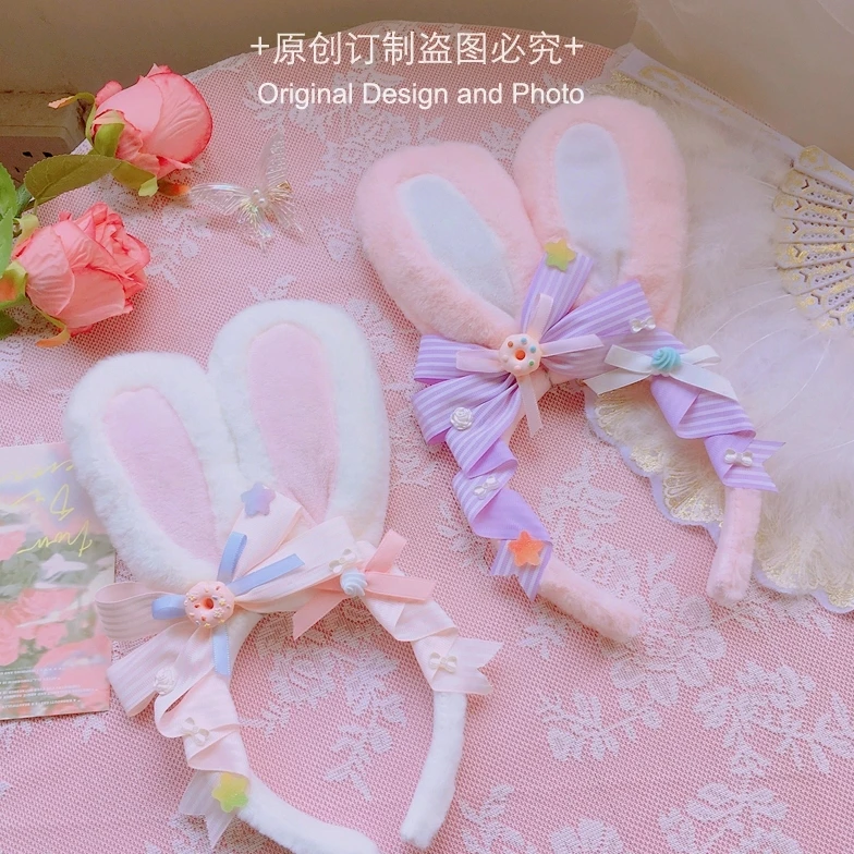 Bunny ear headband cosplay Japanese sweet cute JK headwear pink bow girl rabbit ear lolita hair accessories Lolita accessories