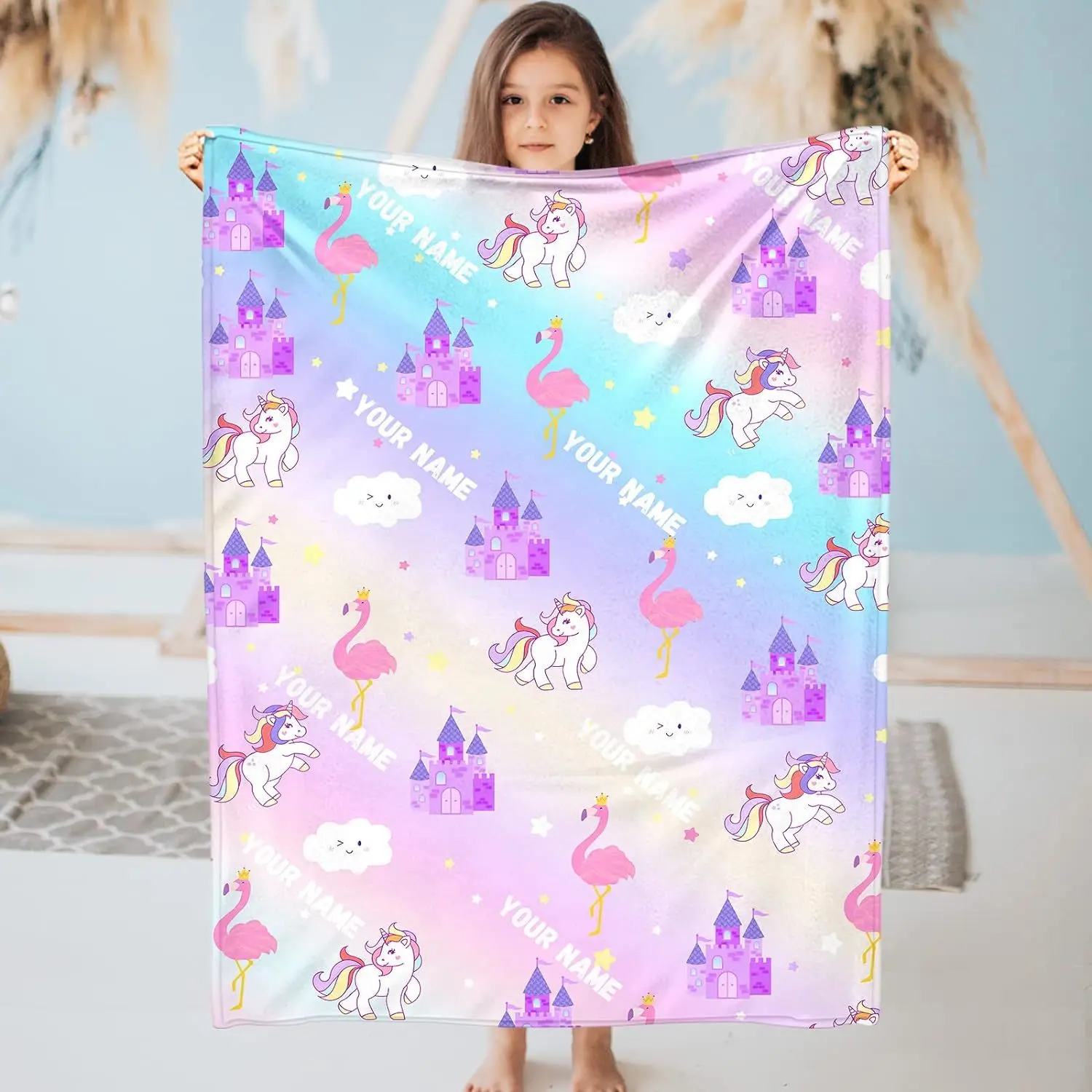 

Personalized blankets for children, animal flamingo blankets for girls, comfortable children's plush blankets for sofas and beds