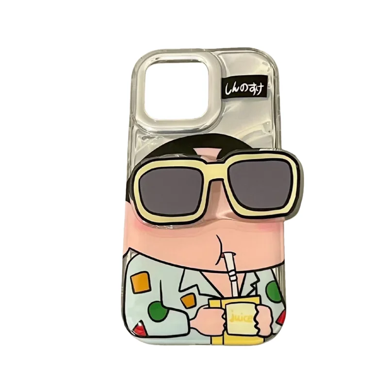 Kawaii Crayon Shin-chan Transparante Zonnebril Beugel Iphone Case Anime voor Iphone 11 12 13 14 15 16 pro/promax/plus Groothandel